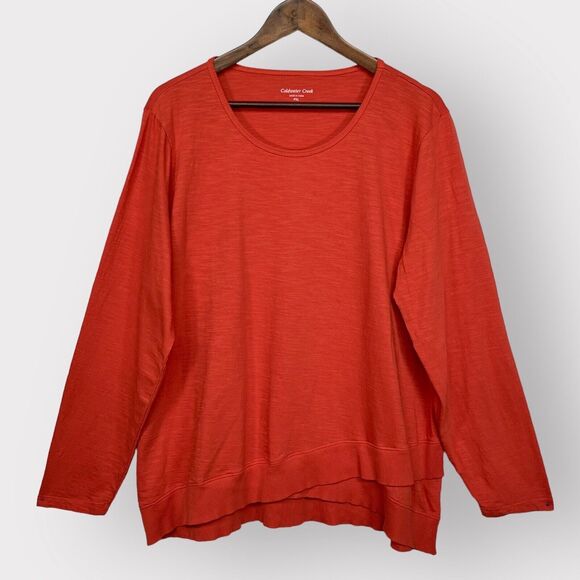 Coldwater Creek Top Women Size PXL Orange Layered Hem Long Sleeve Round Neck - Picture 1 of 12